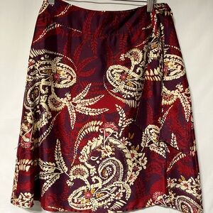 Talbots Burgundy and Cream Paisley Midi Skirt‎